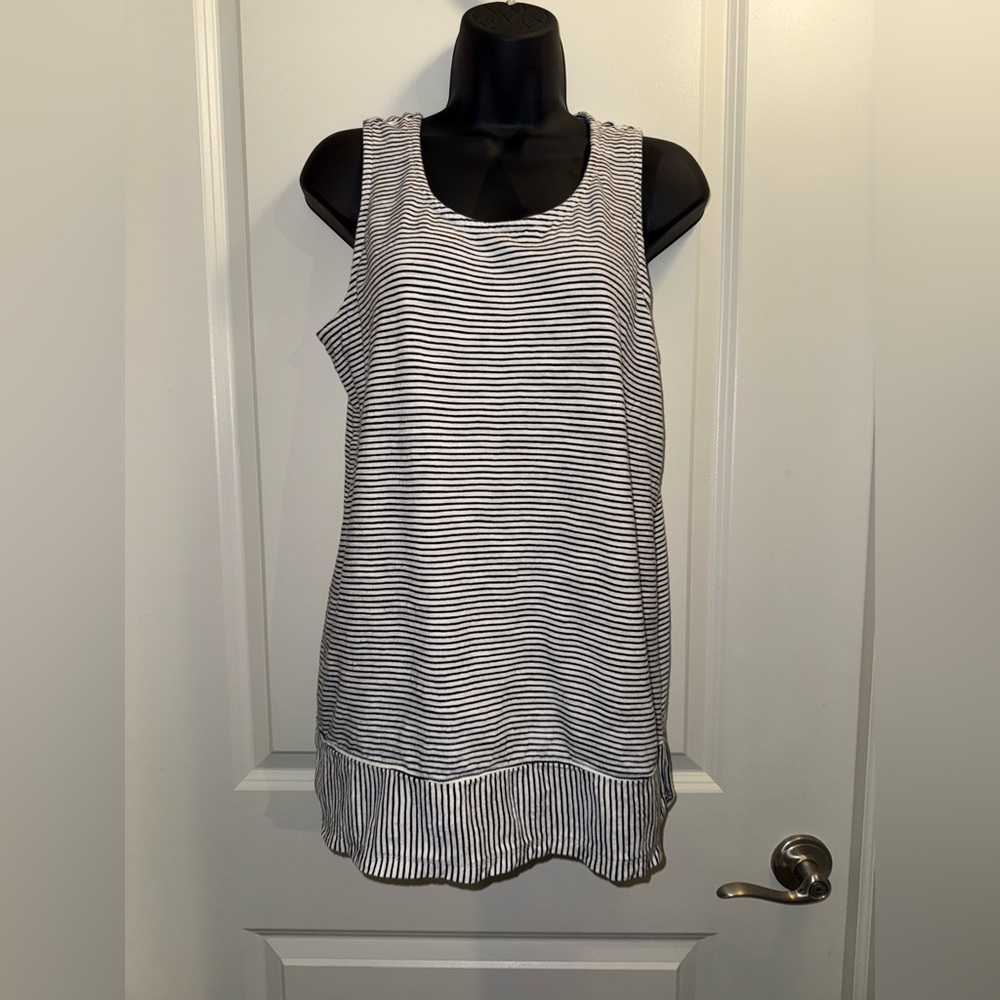 Lands End 100% Cotton Womens Black & White Striped Sleeveless Top Size Medium